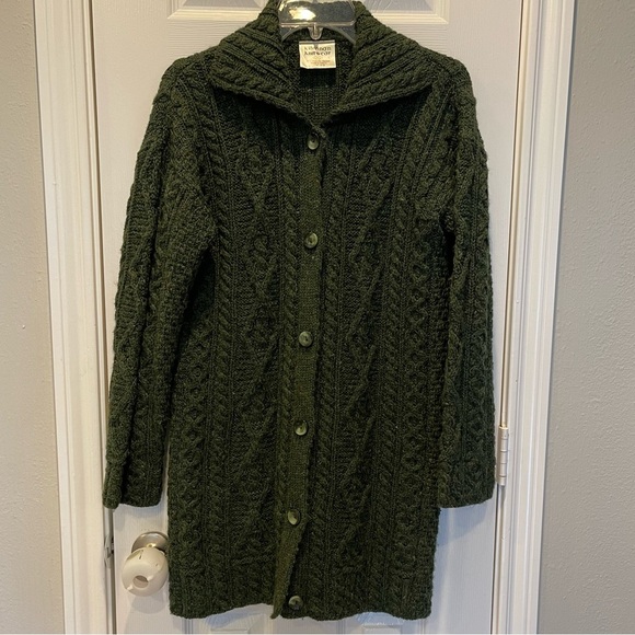 Kilronan Knitwear Cardigan Women’s Med Wool Cable Knit Chunky Sweater Green - Picture 1 of 9